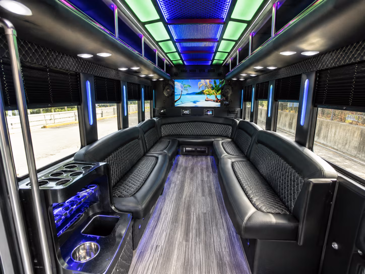 warren 18 passenger party bus inside