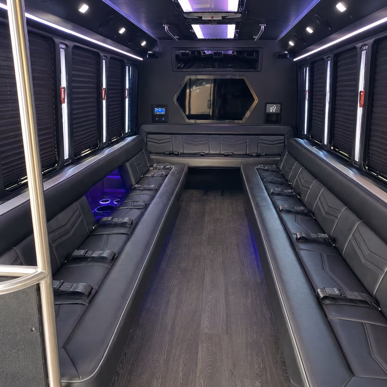 warren 18 passenger party bus interior