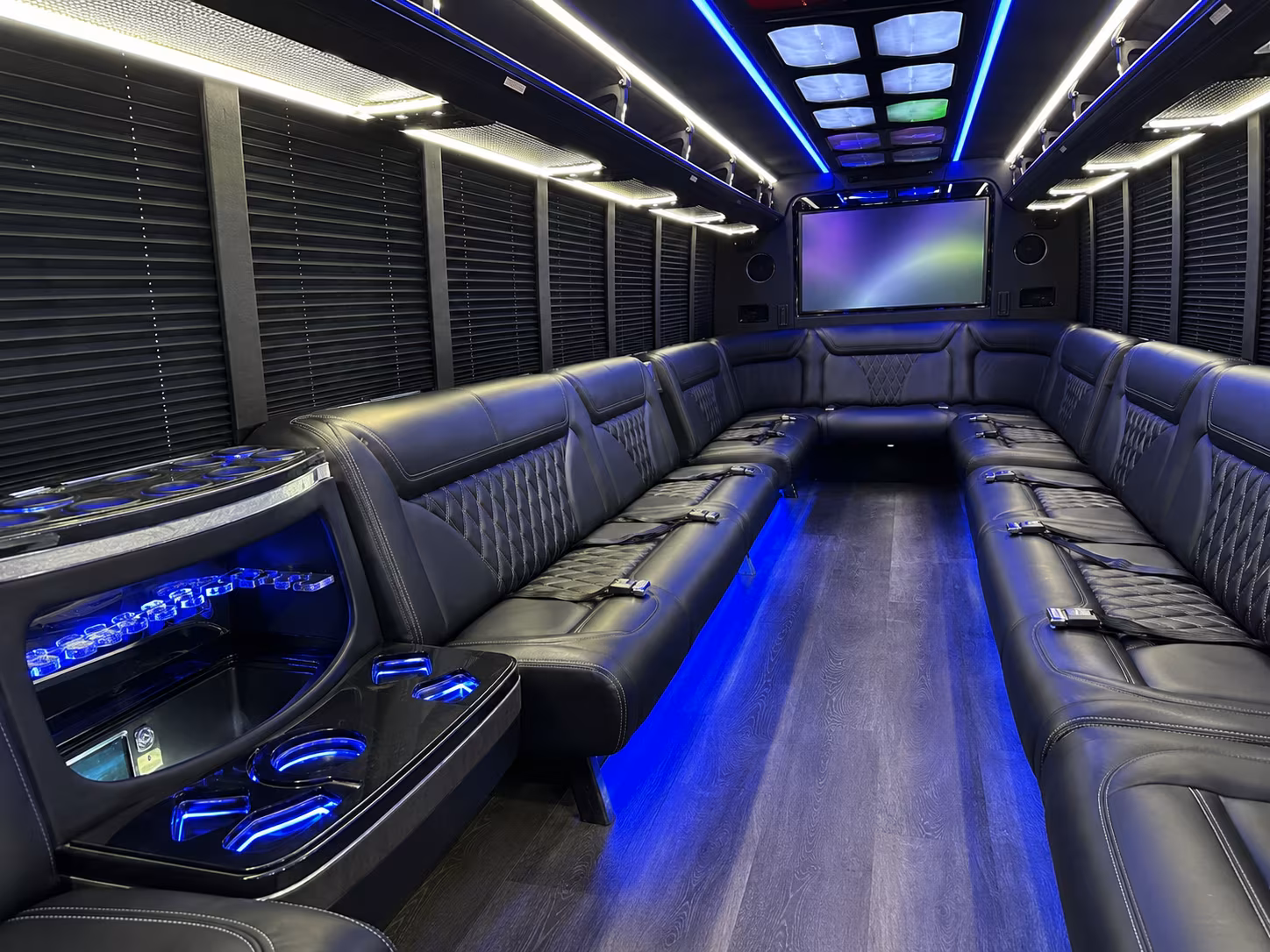 warren 20 passenger party bus inside