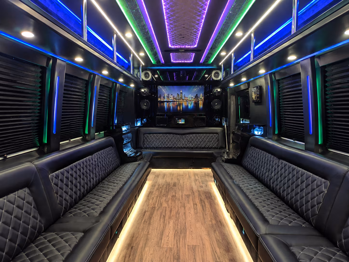 warren 25 passenger party bus interior