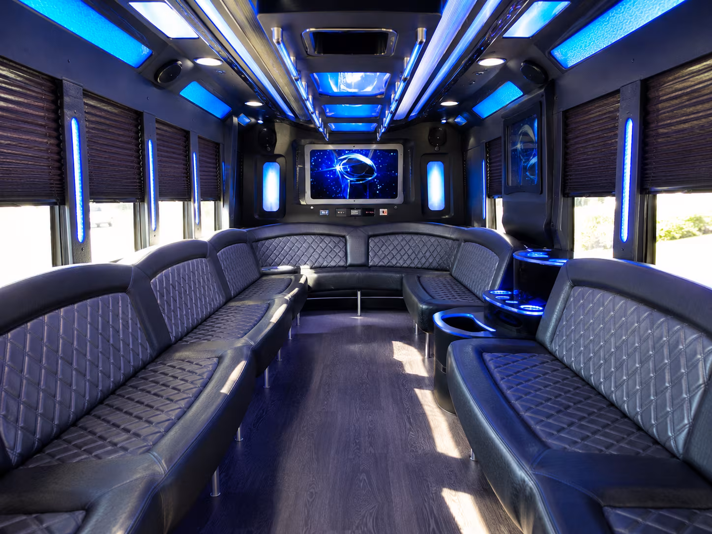 warren 28 passenger party bus inside