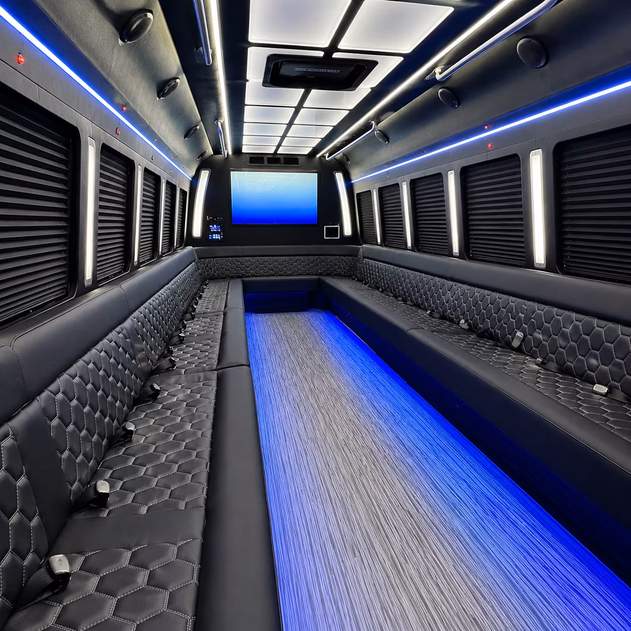 warren 50 passenger party bus inside